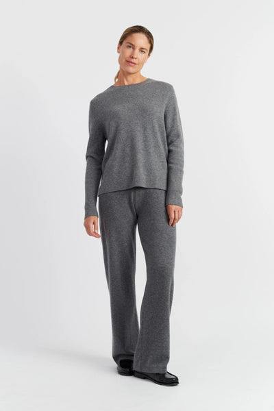 Grey-Melange Pure Cashmere Wide-Leg Track Pants