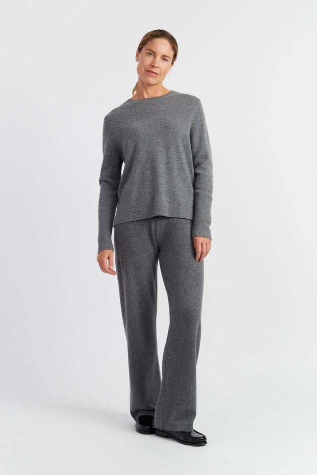 Grey-Melange Pure Cashmere Wide-Leg Track Pants image 1