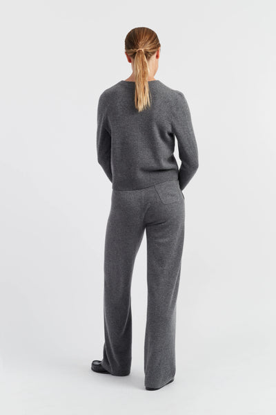 Grey-Melange Pure Cashmere Wide-Leg Track Pants
