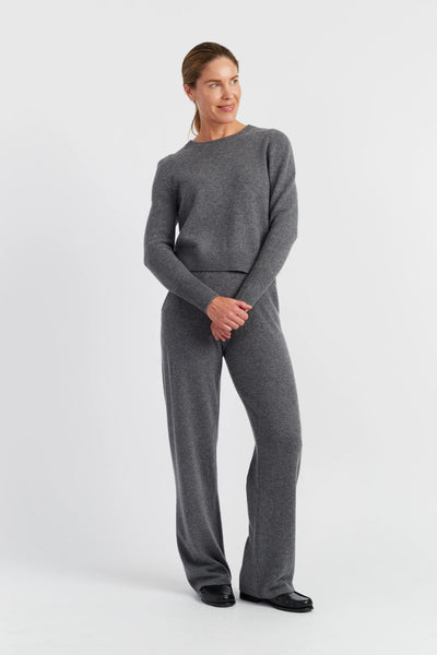 Grey-Melange Pure Cashmere Cropped Sweater