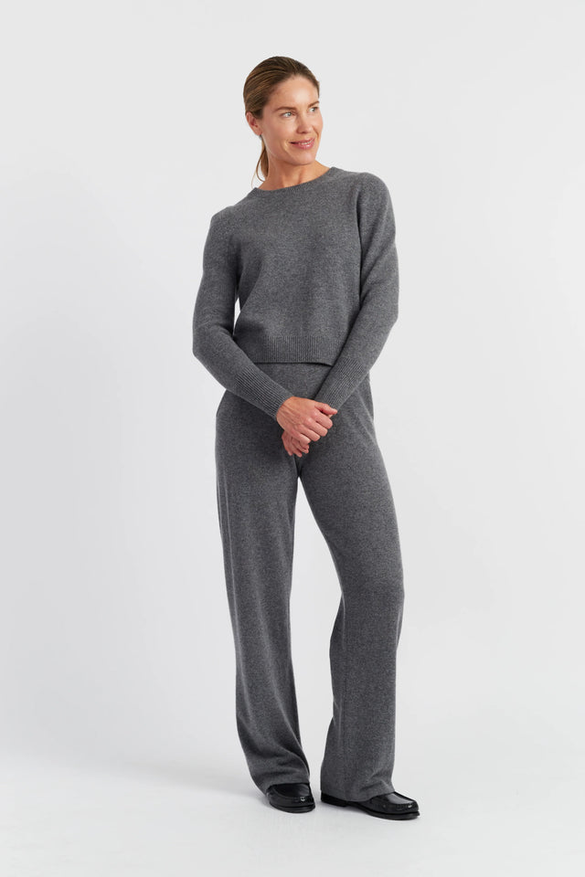 Grey-Melange Pure Cashmere Cropped Sweater image 2