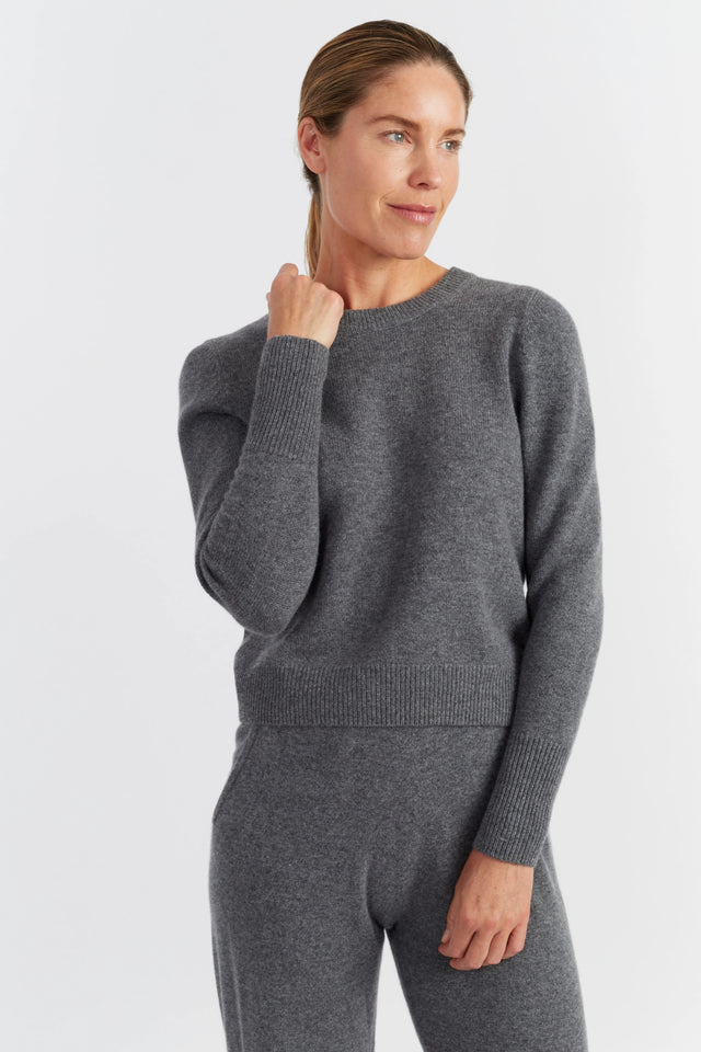 Grey-Melange Pure Cashmere Cropped Sweater image 1