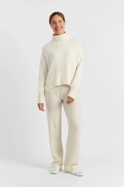 Cream Pure Cashmere Wide-Leg Pants