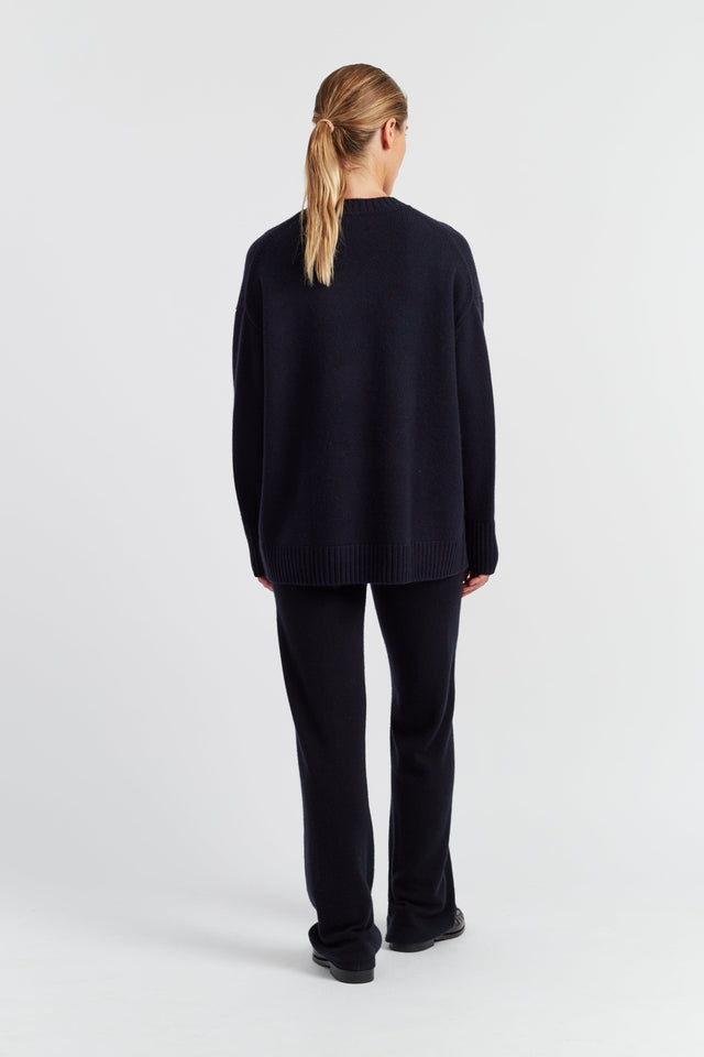 Navy Pure Cashmere Wide-Leg Pants image 2