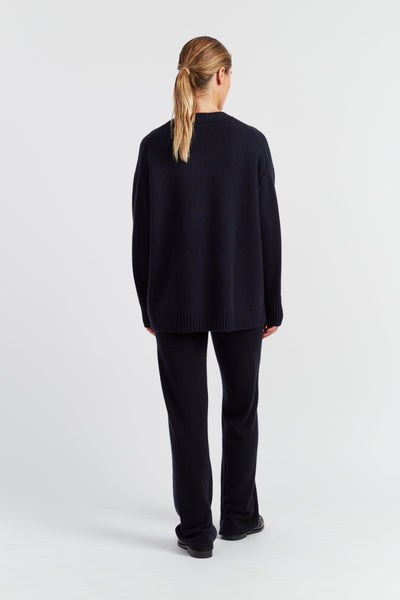 Navy Pure Cashmere Wide-Leg Pants