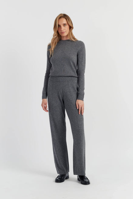 Dark-Grey Wool-Cashmere Wide-Leg Track Pants