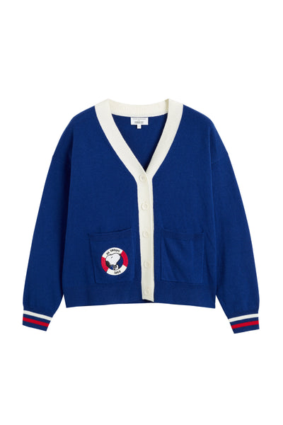 SAMPLE SALE - NO REFUNDS Blue Wool-Cashmere Snoopy Nautical Cardigan