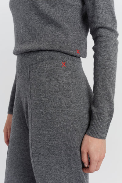 Dark-Grey Wool-Cashmere Wide-Leg Track Pants