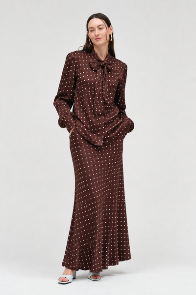 Chocolate Viscose Polka Dot Skirt