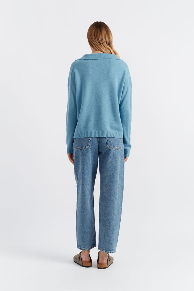 Sky-Blue Cloud Cashmere Collared Sweater image 5