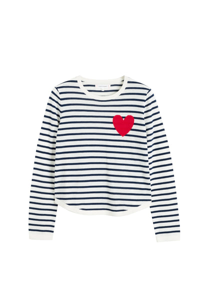 SAMPLE SALE - NO REFUNDS Cream-Navy Merino Heart Breton Sweater