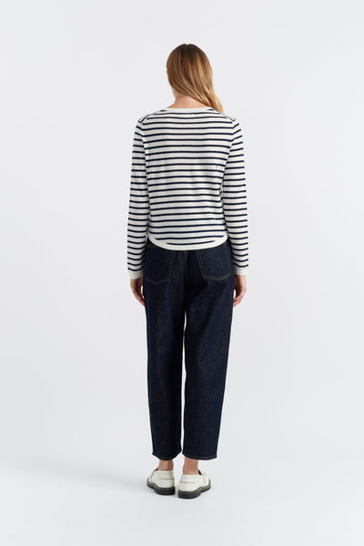 SAMPLE SALE - NO REFUNDS Cream-Navy Merino Heart Breton Sweater