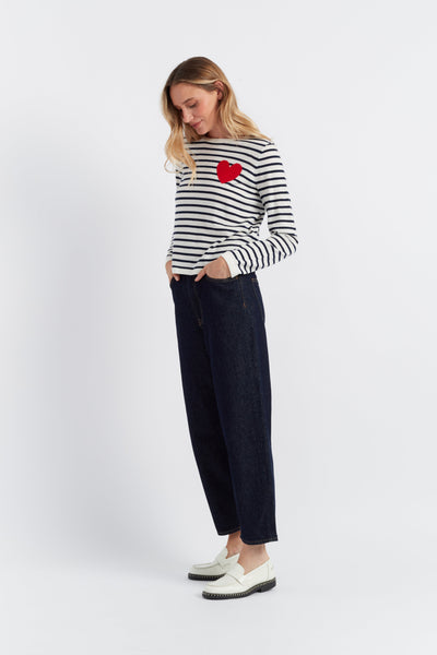 SAMPLE SALE - NO REFUNDS Cream-Navy Merino Heart Breton Sweater