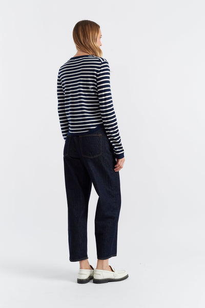 SAMPLE SALE - NO REFUNDS Navy-Cream Merino Heart Breton Sweater