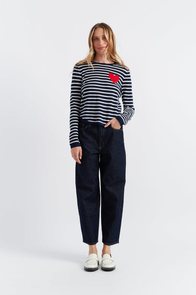 SAMPLE SALE - NO REFUNDS Navy-Cream Merino Heart Breton Sweater