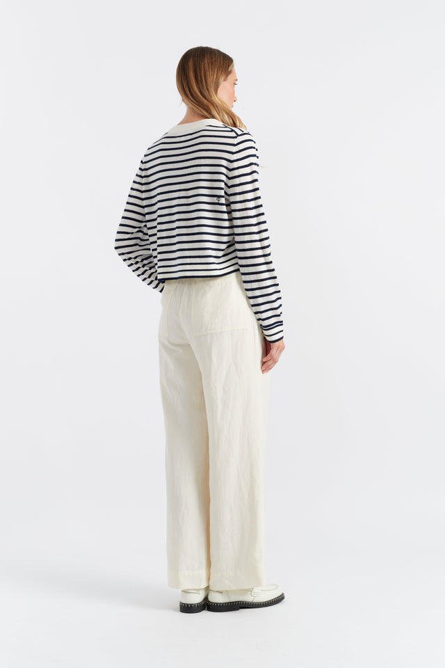 Cream-Navy Merino Heart Breton Cardigan image 3