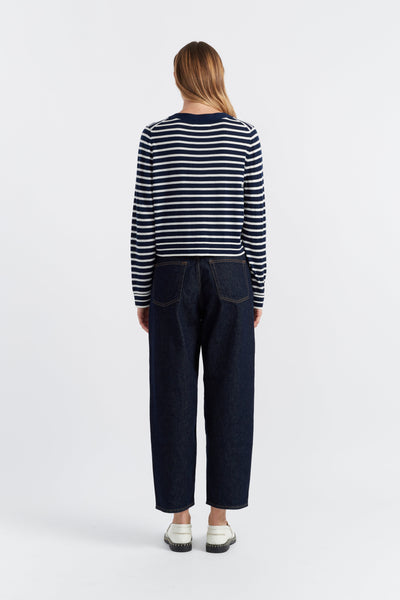 SAMPLE SALE - NO REFUNDS Navy-Cream Merino Heart Breton Cardigan