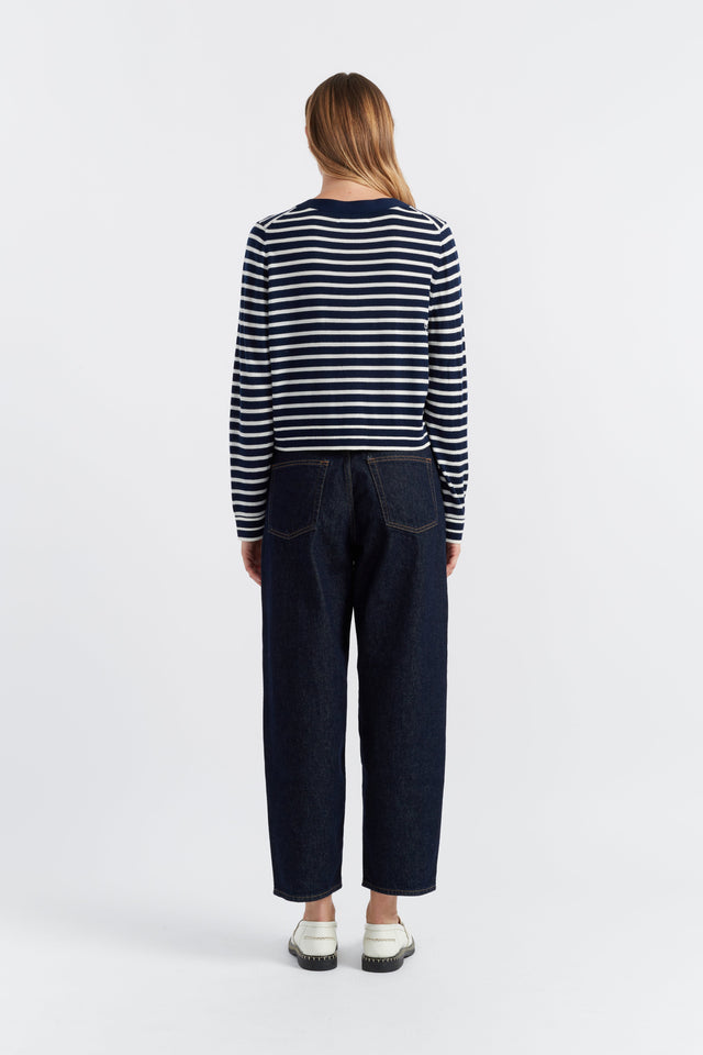 Navy-Cream Merino Heart Breton Cardigan image 2