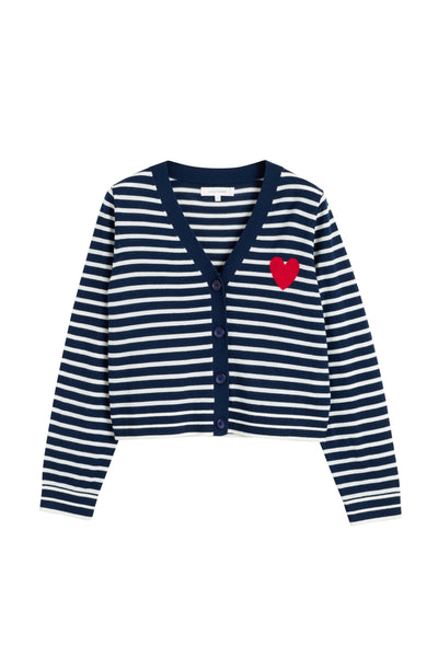 SAMPLE SALE - NO REFUNDS Navy-Cream Merino Heart Breton Cardigan