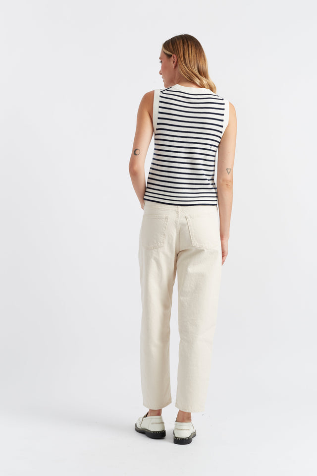 Cream-Navy Merino Heart Breton Tank image 2