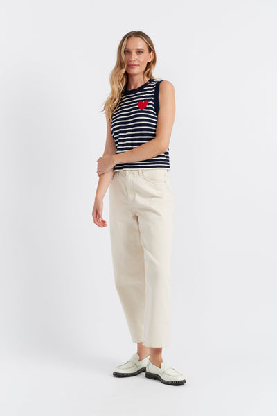 SAMPLE SALE - NO REFUNDS Navy-Cream Merino Heart Breton Tank