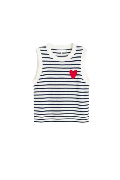 Cream-Navy Merino Heart Breton Tank
