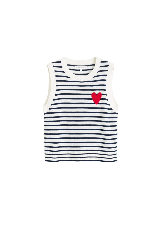 Cream-Navy Merino Heart Breton Tank image 4