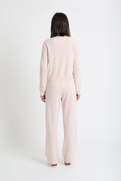 Pink-Melange Wool-Cashmere Crew Neck Cardigan