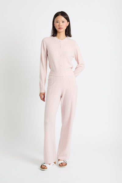 Pink-Melange Wool-Cashmere Wide-Leg Track Pants