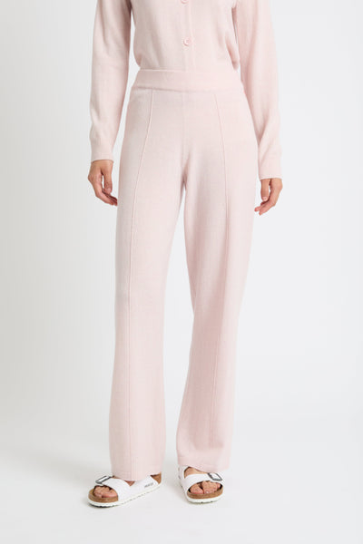 Pink-Melange Wool-Cashmere Wide-Leg Track Pants