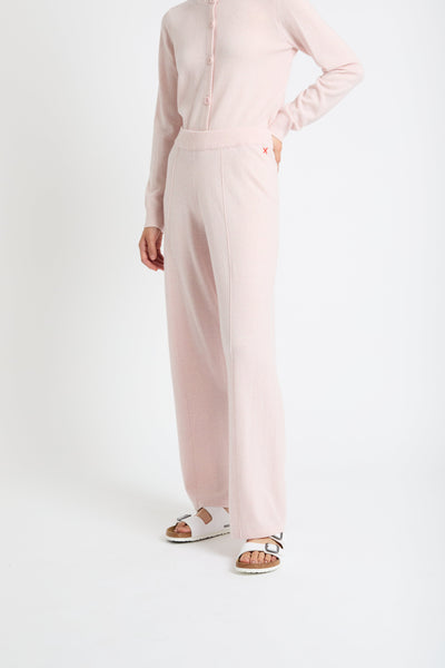 Pink-Melange Wool-Cashmere Wide-Leg Track Pants