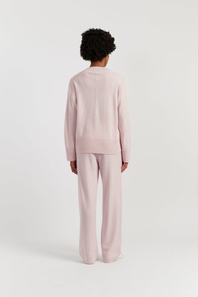 Pink-Melange Wool-Cashmere V-neck Sweater