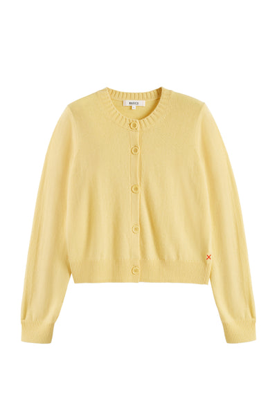 Soft-Yellow Wool-Cashmere Crew Neck Cardigan