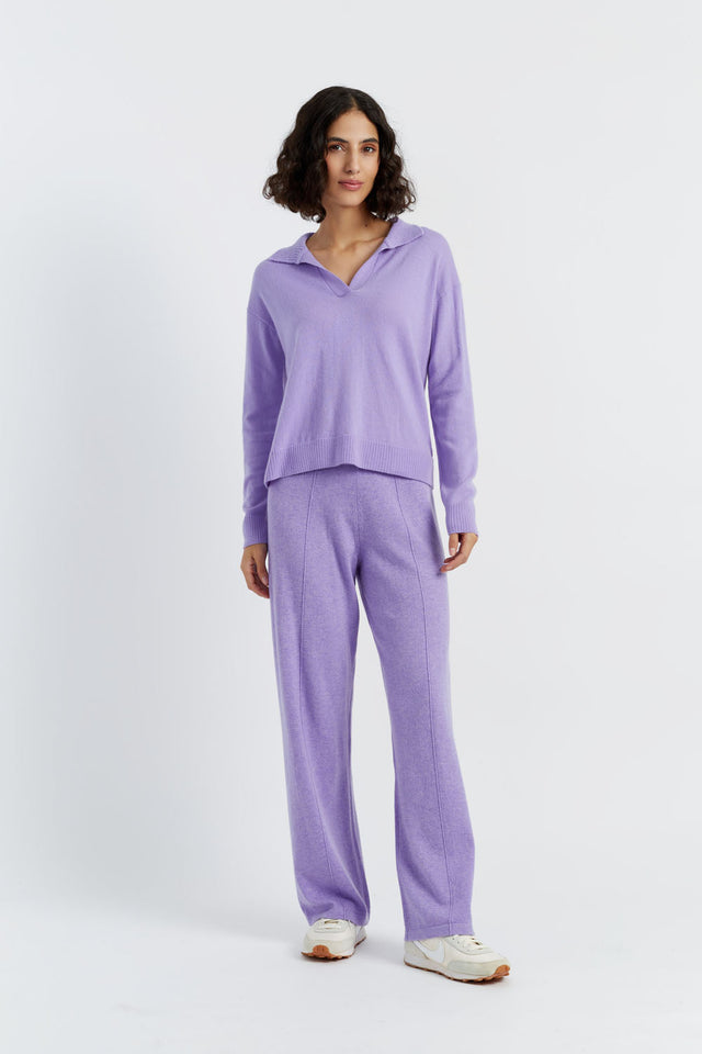 Lavender Wool-Cashmere Collared Sweater image 3