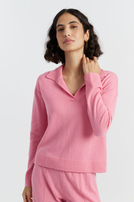 SAMPLE SALE - NO REFUNDS Pink Wool-Cashmere Collared Sweater