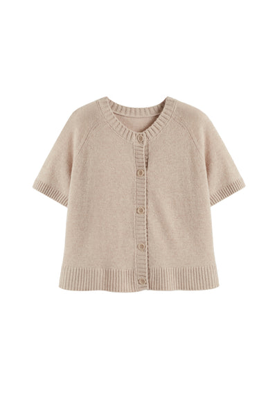 Beige knitted cardigan on a white background