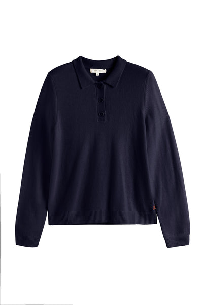 Navy Wool-Cashmere Polo Sweater