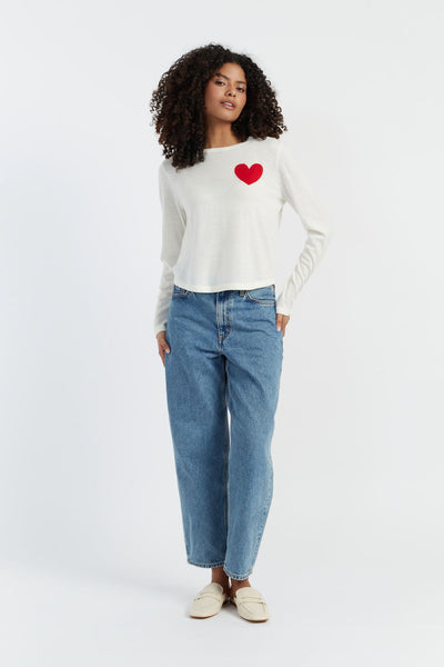 SAMPLE SALE - NO REFUNDS Cream Merino Heart Breton Sweater
