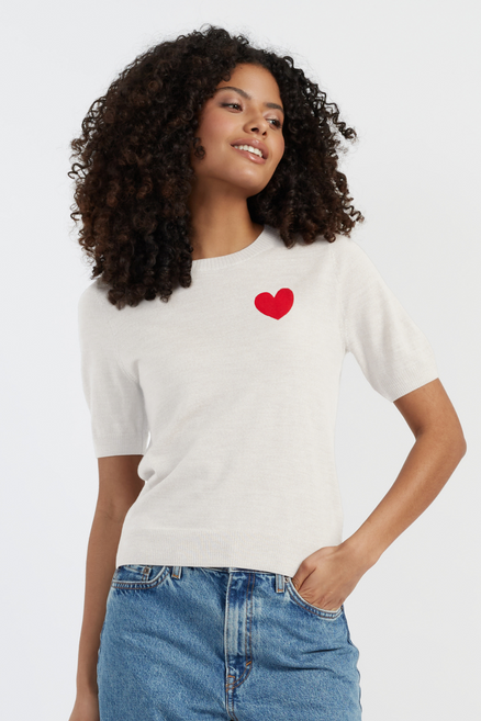SAMPLE SALE - NO REFUNDS Cream Merino Heart Breton T-shirt