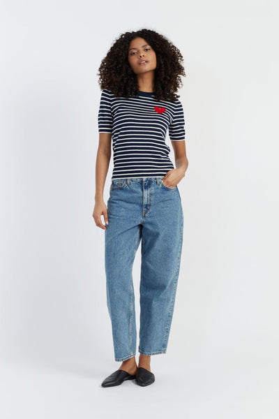 Navy-Cream Merino Heart Breton T-shirt