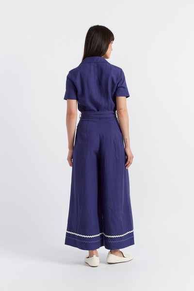 SAMPLE SALE - NO REFUNDS Blue Tencel-Linen La Mer Jumpsuit