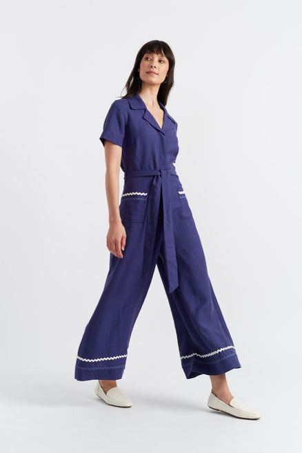 SAMPLE SALE - NO REFUNDS Blue Tencel-Linen La Mer Jumpsuit