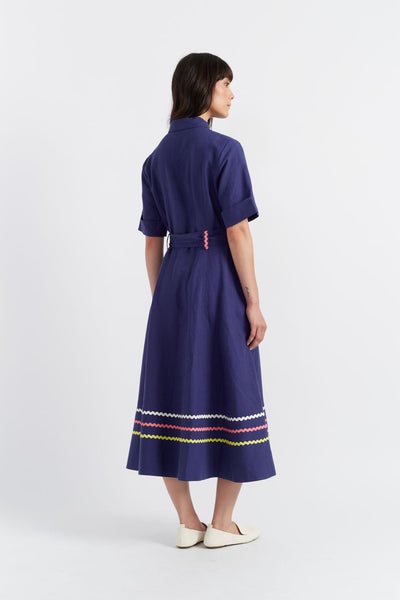 SAMPLE SALE - NO REFUNDS Blue Tencel-Linen Starboard Dress