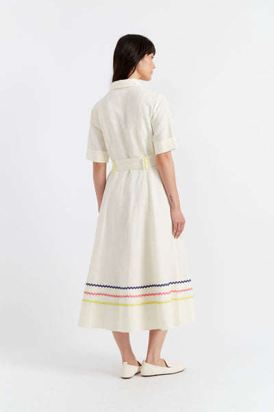 SAMPLE SALE - NO REFUNDS Cream Tencel-Linen Starboard Dress