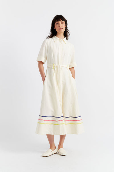 SAMPLE SALE - NO REFUNDS Cream Tencel-Linen Starboard Dress