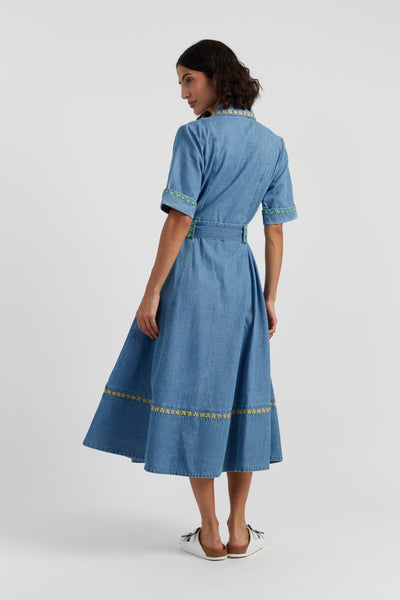 Blue Cotton Chambray Buttercup Shirt Dress