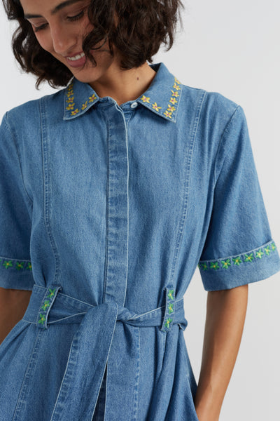 Blue Cotton Chambray Buttercup Shirt Dress