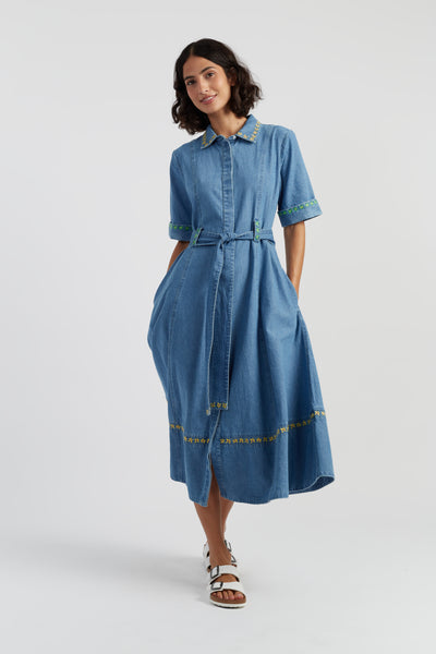 Blue Cotton Chambray Buttercup Shirt Dress