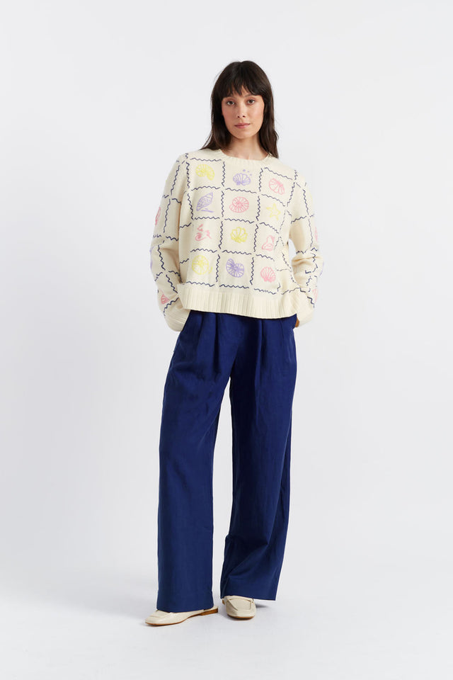 Cream Wool-Cashmere La Mer Embroidered Sweater image 2