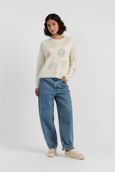 Cream Wool-Cashmere Garden Flowers Sweater